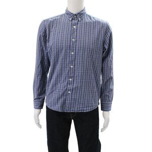 Bespoken Mens Plaid Button Down Long Sleeves Shirt Blue Cotton Size Medium